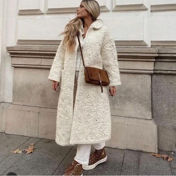 RARE ZARA STRUCTURED WOOL BLEND KNIT COAT - Picture 16 of 16